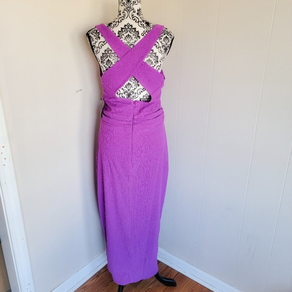 Guess Surplice Plunging Neckline Tulip Hem Midi Dress - Picture 3 of 5